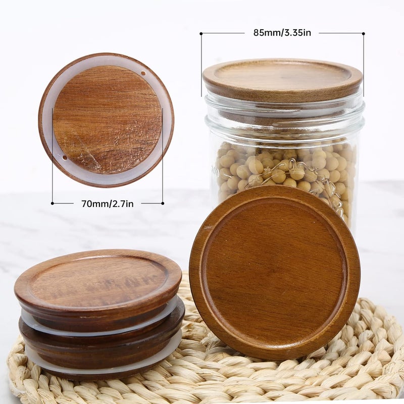 DingCo 12 Pack Wide Mouth Mason Jar Lids, Reusable Canning Lids with Wooden and Silicone Seals - Perfect for Canning and Preserving in Mason Jars, Brown (12PCS Wide Lids) - Image 2